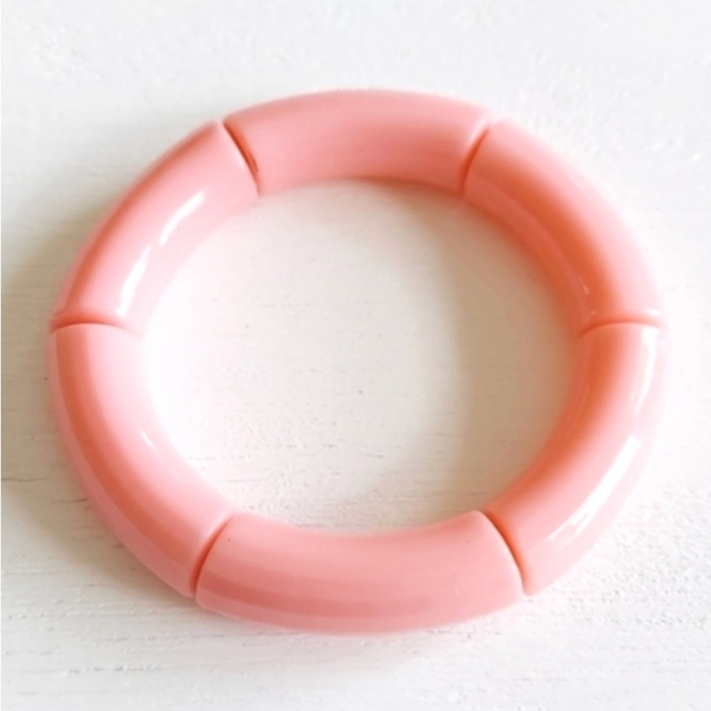 Acrylic Tube Bamboo Bangle Bracelet - Light Pink